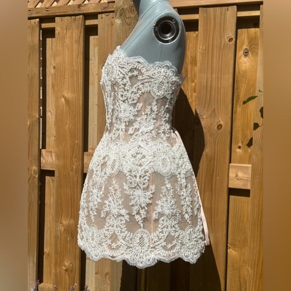 🆕 BRONX & BANCO 🧿 NWOT Maraya Blanc Lace Mini Dress, Sz S US 4 - Picture 5 of 16